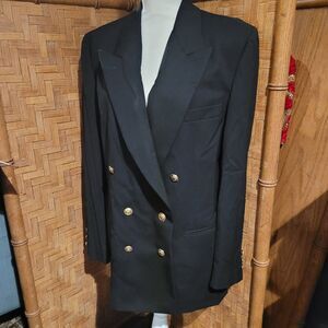 J Peterman Double Breasted Navy + Gold Pure Wool Military Blazer Jacket sz 16 xl